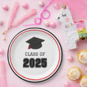 Klasse van 2025 rood en zwart papieren bordje (Feest)