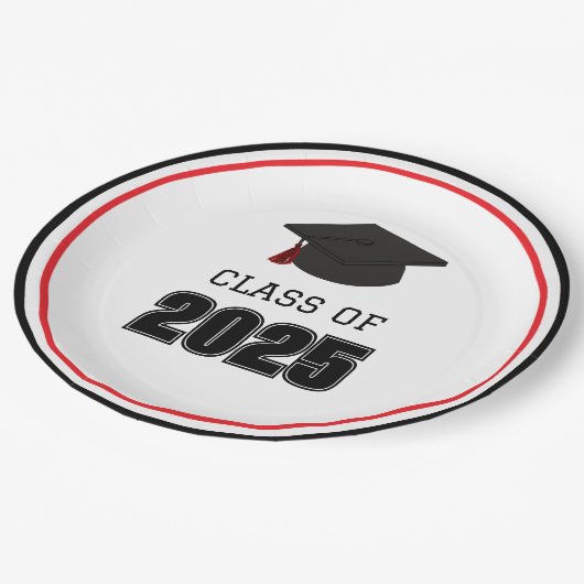 Klasse van 2025 rood en zwart papieren bordje (Gekanteld)