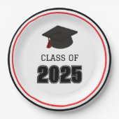 Klasse van 2025 rood en zwart papieren bordje (Voorkant)