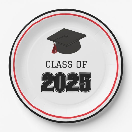 Klasse van 2025 rood en zwart papieren bordje (Voorkant)
