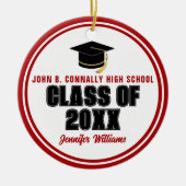 Klasse van 2025 Rood Wit Custom Afstuderen Kerstmi Keramisch Ornament (Voorkant)