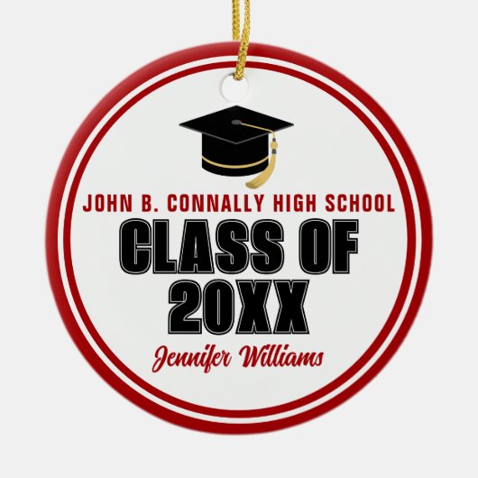 Klasse van 2025 Rood Wit Custom Afstuderen Kerstmi Keramisch Ornament (Voorkant)