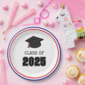 Klasse van 2025 rood, wit en blauw papieren bordje (Feest)