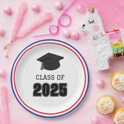 Klasse van 2025 rood, wit en blauw papieren bordje (Feest)