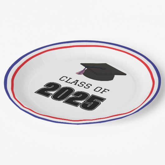 Klasse van 2025 rood, wit en blauw papieren bordje (Gekanteld)