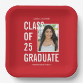 Klasse van 2025 Rood & Wit Foto Afstudeerfeest Papieren Bordje (Voorkant)