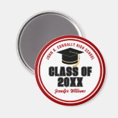 Klasse van 2025 Rood Wit Gepersonaliseerde Afstude Magneet (Voorkant / Achterkant)