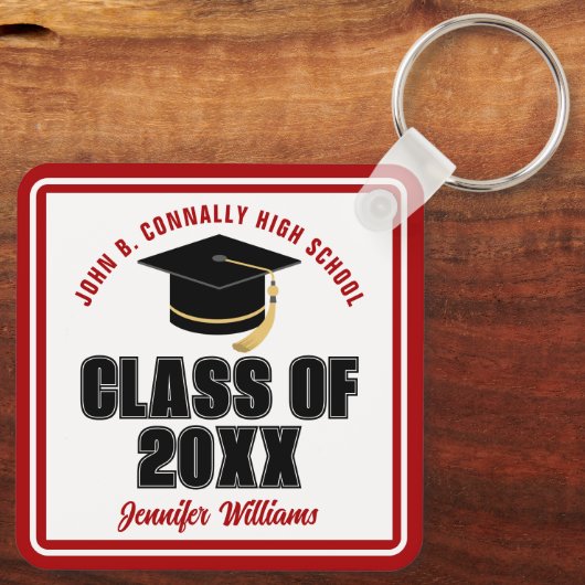 Klasse van 2025 Rood Wit Gepersonaliseerde Afstude Sleutelhanger (Achterkant)