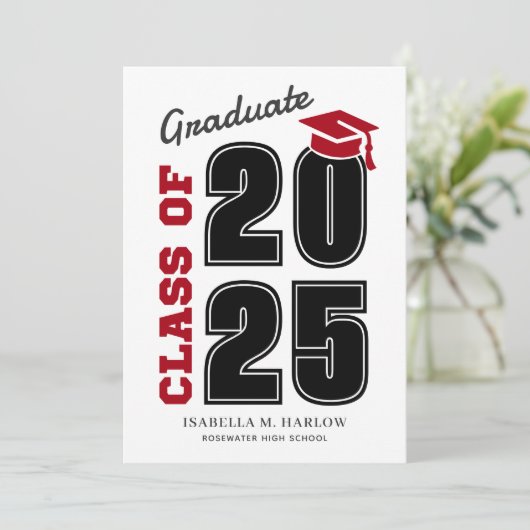 Klasse van 2025 rood zwart Afstuderen Aankondiging (Staand voorkant)