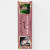 Klasse van 2025 Roos Gold 2 Foto's Afstuderen Spandoek (Verticaal)