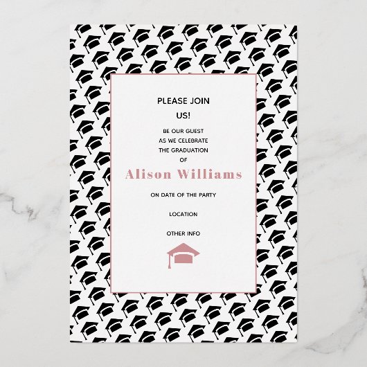 Klasse van 2025 roos gouden folie afstuderen 4 fot folie uitnodiging (Achterkant)