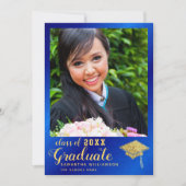 Klasse van 2025 Royal Blue en Gold Photo Afstudere Aankondiging (Voorkant)