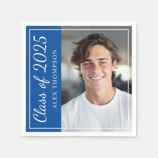 Klasse van 2025 Royal Blue Graduation Party Foto Servetten (Voorkant)