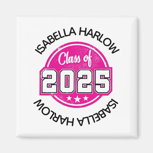 Klasse van 2025 Roze Afstuderen Naam Magneet (Voorkant)