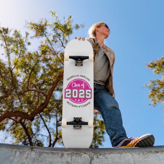 Klasse van 2025 Roze Afstuderen Naam Persoonlijk Skateboard (Buiten 1)