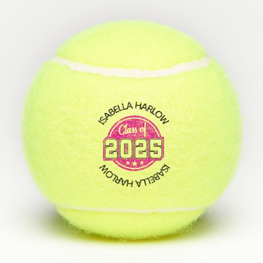 Klasse van 2025 Roze Afstuderen Naam Tennisballen (Achterkant)