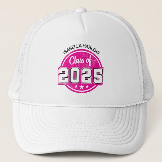 Klasse van 2025 Roze Afstuderen Naam Trucker Pet (Voorkant)