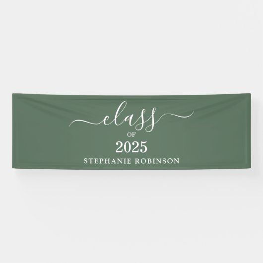 Klasse van 2025 Sage Green Eenvoudig Modern Afstud Spandoek (Horizontaal)