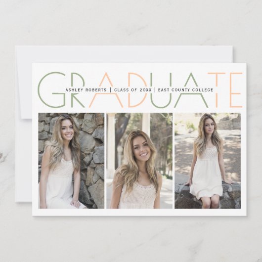 Klasse van 2025 salie groen, perzik afstuderen fot kaart (Voorkant)