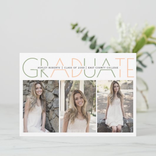 Klasse van 2025 salie groen, perzik afstuderen fot kaart (Staand voorkant)