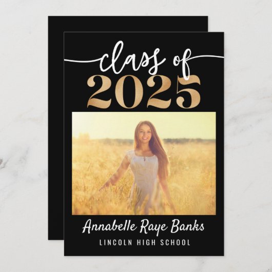 Klasse van 2025 Script Black Printable Kaart (Voorkant / Achterkant)