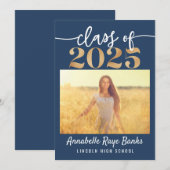 Klasse van 2025 Script Blue Printable Kaart (Voorkant / Achterkant)