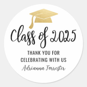 Klasse van 2025 Script Elegant Afstuderen Pet Ronde Sticker
