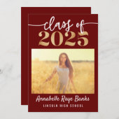 Klasse van 2025 Script Maroon Printable Kaart (Voorkant / Achterkant)