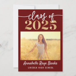 Klasse van 2025 Script Maroon Printable Kaart
