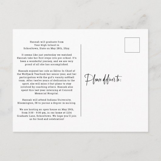 Klasse van 2025 Script Photo Afstuderen Aankondigingskaart (Achterkant)