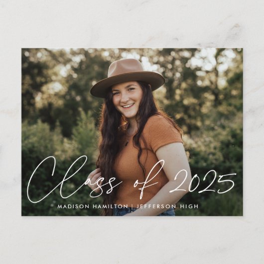 Klasse van 2025 Script Photo Graduation Party Uitnodiging Briefkaart (Voorkant)