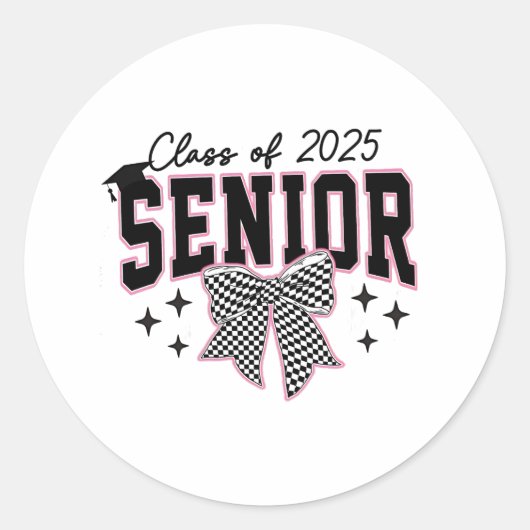 Klasse van 2025 Senior Bow Coquette Afstuderen Ronde Sticker (Voorkant)