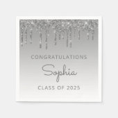 Klasse van 2025 Silver Glitter Drip Afstuderen Servet (Voorkant)