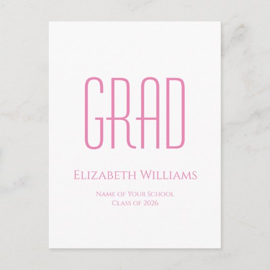 Klasse van 2025 Simple Pink Typography Afstuderen Aankondigingskaart (Voorkant)
