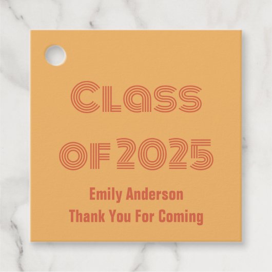Klasse van 2025 Sinaasappel en Rood-Sinaasappel Af Bedankjes Labels (Voorkant)