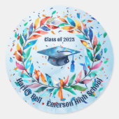 Klasse van 2025 Son Afstudeerder Pet Floral Ronde Sticker (Voorkant)