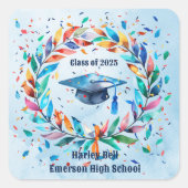 Klasse van 2025 Son Afstudeerder Pet Floral Vierkante Sticker (Voorkant)