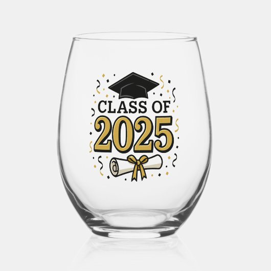 Klasse van 2025 Stemless Wine Glass Wijnglas Zonder Voet (Voorkant)