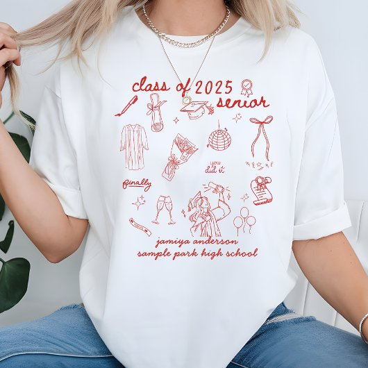 Klasse van 2025 Trendy Hand Drawn Style Afstuderen T-shirt
