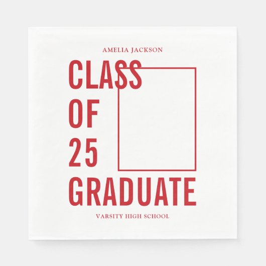 Klasse van 2025 trendy rode foto Afstuderen papier Servet (Voorkant)