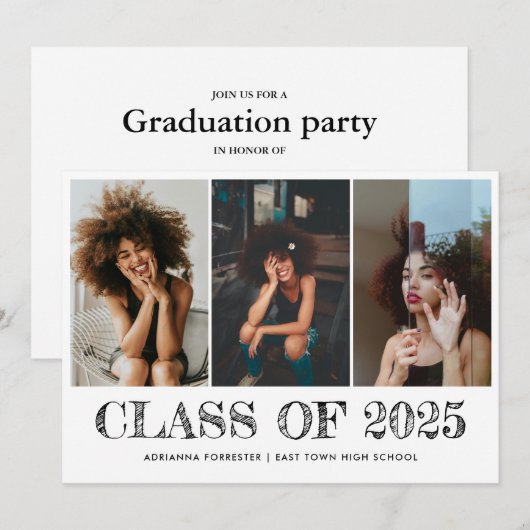 Klasse van 2025 Typografie Afstuderen Fotocollage Kaart (Voorkant / Achterkant)
