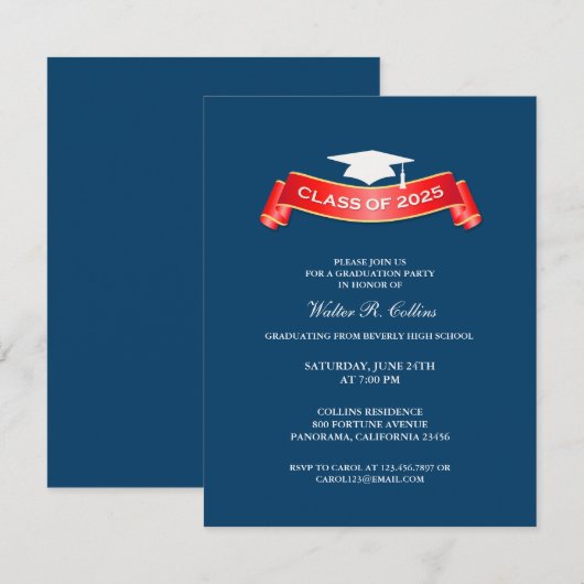 Klasse van 2025 Uitnodiging voor afstudeerfeest (Voorkant / Achterkant)