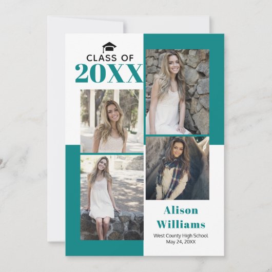Klasse van 2025 vier foto's blauwgroen blauw afstu aankondiging (Voorkant)