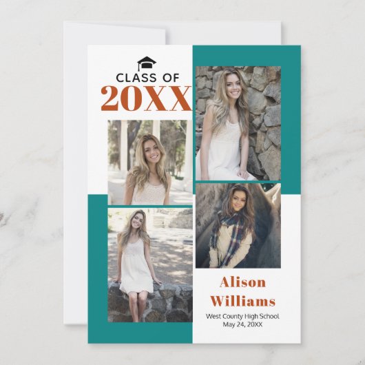Klasse van 2025 vier foto's blauwgroen, roest afst aankondiging (Voorkant)