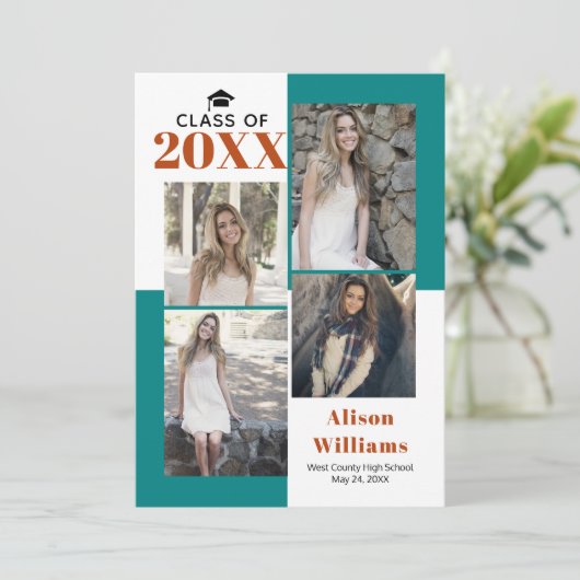Klasse van 2025 vier foto's blauwgroen, roest afst aankondiging (Staand voorkant)