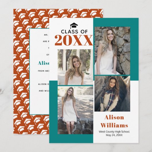 Klasse van 2025 vier foto's blauwgroen, roest afst aankondiging (Voorkant / Achterkant)