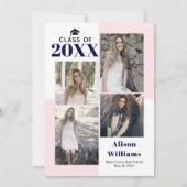 Klasse van 2025 vier foto's blush, marine afstuder aankondiging (Voorkant)