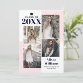 Klasse van 2025 vier foto's blush, marine afstuder aankondiging (Staand voorkant)