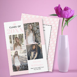 Klasse van 2025 vier foto's blush roze afstuderen aankondiging