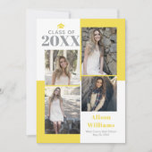 Klasse van 2025 vier foto's grijs geel afstuderen aankondiging (Voorkant)